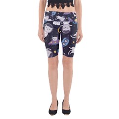 Space Cat Illustration Pattern Astronaut Yoga Cropped Leggings by Wav3s