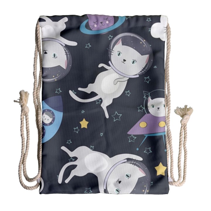 Space Cat Illustration Pattern Astronaut Drawstring Bag (Large)