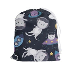 Space Cat Illustration Pattern Astronaut Drawstring Pouch (2xl) by Wav3s