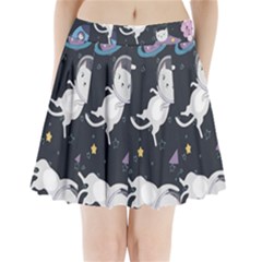 Space Cat Illustration Pattern Astronaut Pleated Mini Skirt by Wav3s