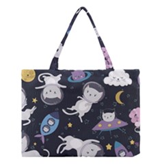 Space Cat Illustration Pattern Astronaut Medium Tote Bag by Wav3s