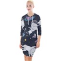 Space Cat Illustration Pattern Astronaut Quarter Sleeve Hood Bodycon Dress View1