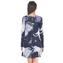 Space Cat Illustration Pattern Astronaut Long Sleeve V-neck Flare Dress View2