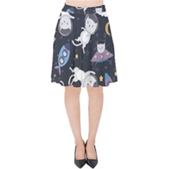 Space Cat Illustration Pattern Astronaut Velvet High Waist Skirt by Wav3s