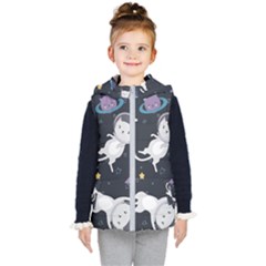 Space Cat Illustration Pattern Astronaut Kids  Hooded Puffer Vest by Wav3s