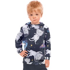 Space Cat Illustration Pattern Astronaut Kids  Hooded Pullover by Wav3s