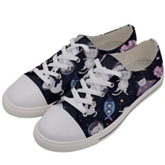 Space Cat Illustration Pattern Astronaut Men s Low Top Canvas Sneakers by Wav3s