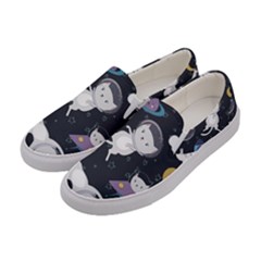 Space Cat Illustration Pattern Astronaut Women s Canvas Slip Ons by Wav3s