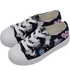 Space Cat Illustration Pattern Astronaut Kids  Low Top Canvas Sneakers by Wav3s