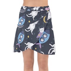 Space Cat Illustration Pattern Astronaut Wrap Front Skirt by Wav3s