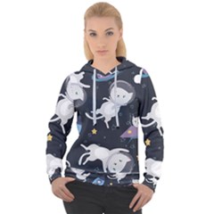 Space Cat Illustration Pattern Astronaut Women s Overhead Hoodie by Wav3s