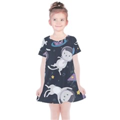 Space Cat Illustration Pattern Astronaut Kids  Simple Cotton Dress by Wav3s