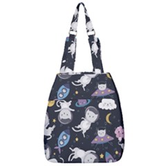 Space Cat Illustration Pattern Astronaut Center Zip Backpack by Wav3s