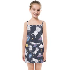 Space Cat Illustration Pattern Astronaut Kids  Summer Sun Dress by Wav3s