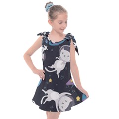 Space Cat Illustration Pattern Astronaut Kids  Tie Up Tunic Dress