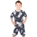 Space Cat Illustration Pattern Astronaut Kids  Tee and Shorts Set View1