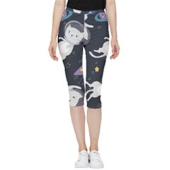 Space Cat Illustration Pattern Astronaut Inside Out Lightweight Velour Capri Leggings 