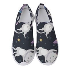 Space Cat Illustration Pattern Astronaut Women s Slip On Sneakers by Wav3s