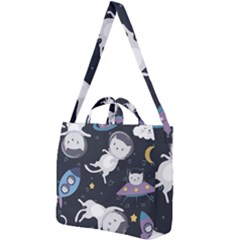 Space Cat Illustration Pattern Astronaut Square Shoulder Tote Bag by Wav3s