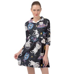 Space Cat Illustration Pattern Astronaut Mini Skater Shirt Dress by Wav3s