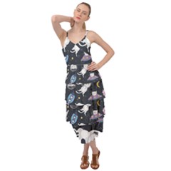 Space Cat Illustration Pattern Astronaut Layered Bottom Dress by Wav3s