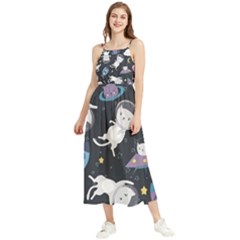 Space Cat Illustration Pattern Astronaut Boho Sleeveless Summer Dress by Wav3s