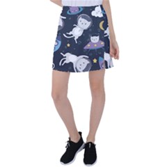 Space Cat Illustration Pattern Astronaut Tennis Skirt by Wav3s