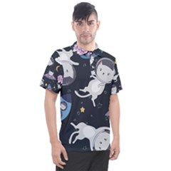 Space Cat Illustration Pattern Astronaut Men s Polo Tee by Wav3s