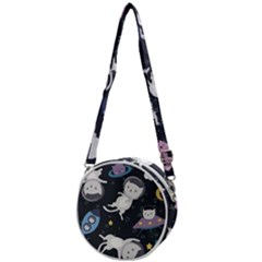 Space Cat Illustration Pattern Astronaut Crossbody Circle Bag by Wav3s