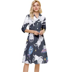 Space Cat Illustration Pattern Astronaut Classy Knee Length Dress by Wav3s