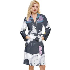 Space Cat Illustration Pattern Astronaut Long Sleeve Velvet Robe by Wav3s