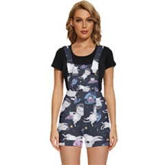 Space Cat Illustration Pattern Astronaut Short Overalls by Wav3s