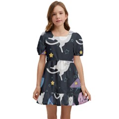 Space Cat Illustration Pattern Astronaut Kids  Short Sleeve Dolly Dress by Wav3s