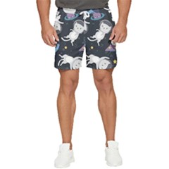 Space Cat Illustration Pattern Astronaut Men s Runner Shorts by Wav3s