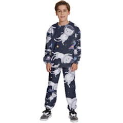 Space Cat Illustration Pattern Astronaut Kids  Sweatshirt Set by Wav3s