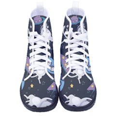 Space Cat Illustration Pattern Astronaut Kid s High-top Canvas Sneakers by Wav3s