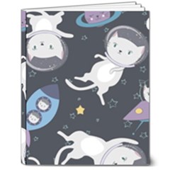 Space Cat Illustration Pattern Astronaut 8  X 10  Hardcover Notebook