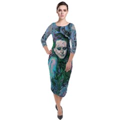 Alphonse Woman Quarter Sleeve Midi Velour Bodycon Dress by MRNStudios