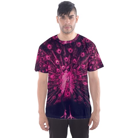 Peacock Pink Black Feather Abstract Men s Sport Mesh Tee by Wav3s