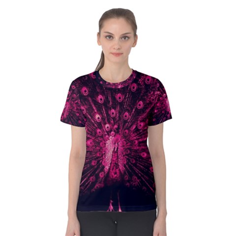 Peacock Pink Black Feather Abstract Women s Cotton Tee by Wav3s