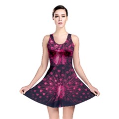 Peacock Pink Black Feather Abstract Reversible Skater Dress by Wav3s