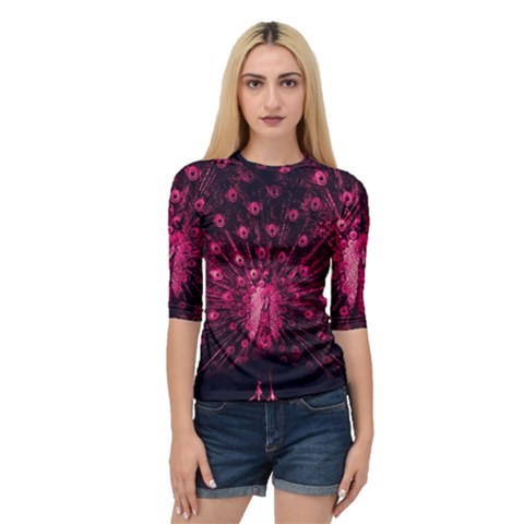 Peacock Pink Black Feather Abstract Quarter Sleeve Raglan Tee by Wav3s