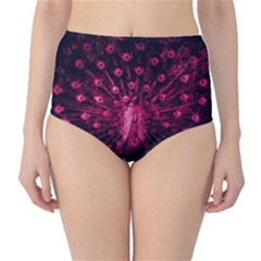 Peacock Pink Black Feather Abstract Classic High-waist Bikini Bottoms by Wav3s