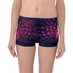 Peacock Pink Black Feather Abstract Reversible Boyleg Bikini Bottoms by Wav3s