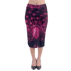 Peacock Pink Black Feather Abstract Midi Pencil Skirt by Wav3s