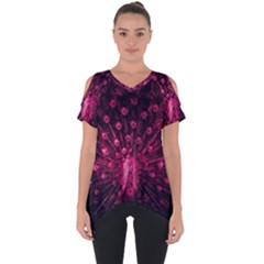 Peacock Pink Black Feather Abstract Cut Out Side Drop Tee by Wav3s