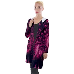 Peacock Pink Black Feather Abstract Hooded Pocket Cardigan by Wav3s