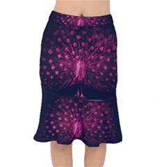 Peacock Pink Black Feather Abstract Short Mermaid Skirt by Wav3s