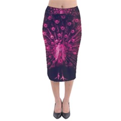 Peacock Pink Black Feather Abstract Velvet Midi Pencil Skirt by Wav3s