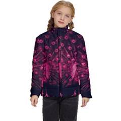 Peacock Pink Black Feather Abstract Kids  Puffer Bubble Jacket Coat by Wav3s